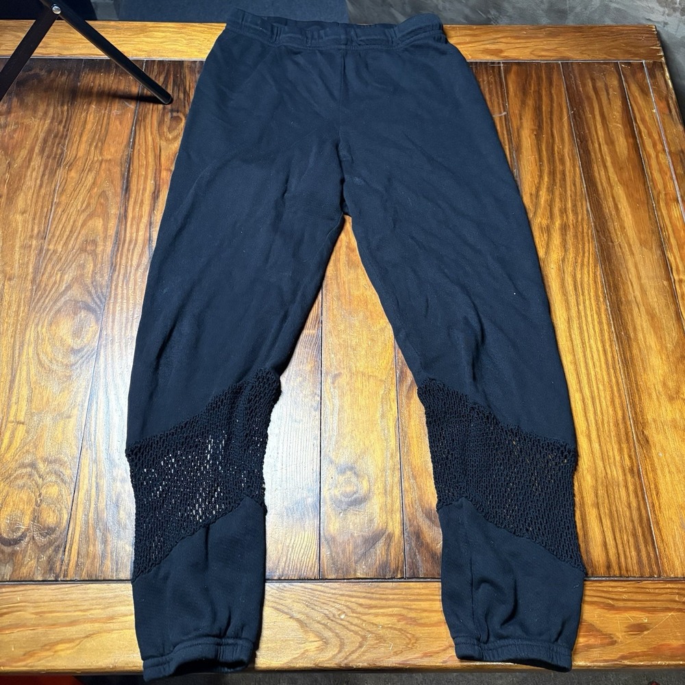 Michael Lauren Black Sheer Mesh Inset Sweatpants Sz XS A1874